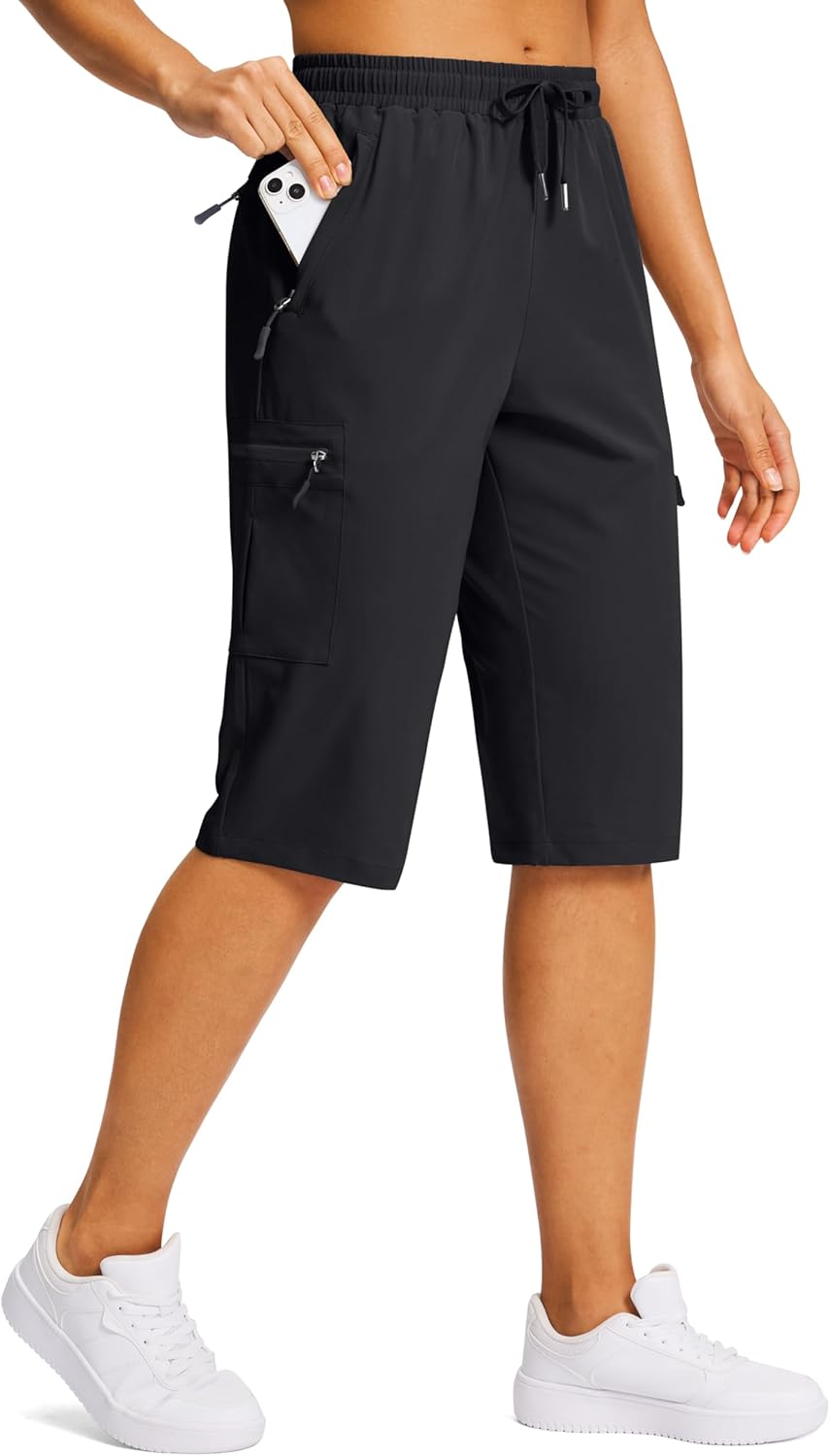SANTINY Women's 15" Long Hiking Cargo Shorts - Lightweight, Quick-Dry with 5 Zipper Pockets