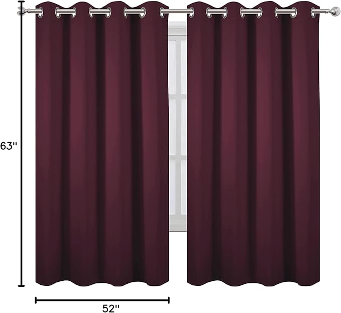 LEMOMO Burgundy Red Blackout Curtains 52 x 63 Inch Length/Set of 2 Curtain
