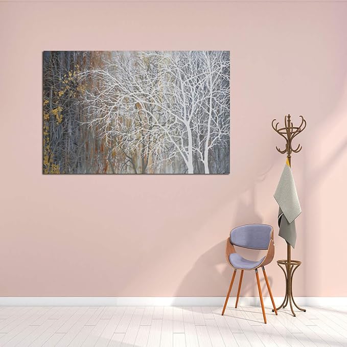 Yihui Arts White Birch Trees Painting 3D Canvas Art On Canvas Abstract Artwork