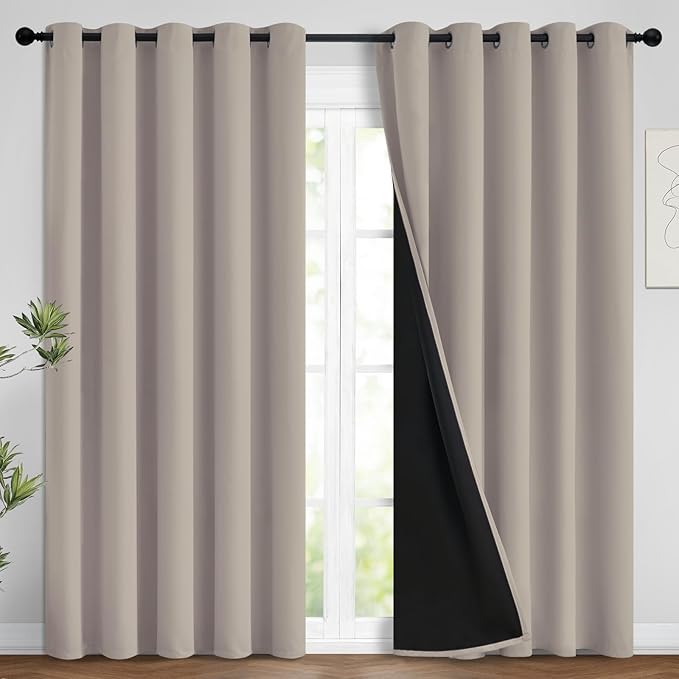 Yakamok 100% Blackout Curtains 84 Inches Long, 2 Thick Layers Heat and Full