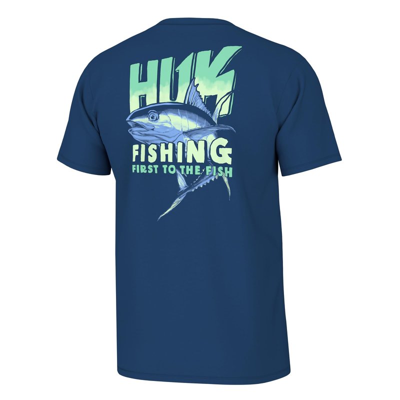 HUK Mens Fishing Graphic Tee, Performance Short Sleeve, Quick-Dry, First Tuna - Set Sail, Medium