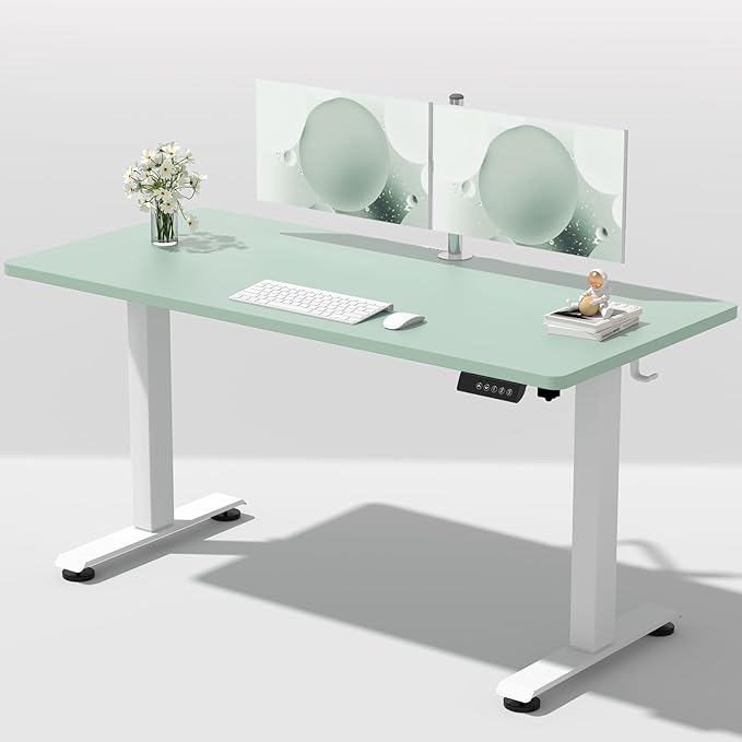 Veken 55 Inch Large Electric Standing Desk, 4 Memory Heights Adjustable,Sit to Stand Up, Work Home Office Computer Table for Study, Walking Pad, Writing, and Games, Wooden Desktop Desks, Green