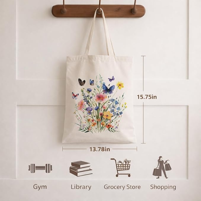 Floral Canvas Tote, Women Weekend Bags, Reusable Grocery Canvas Bag, Large Two Sided Printing Tote Bags