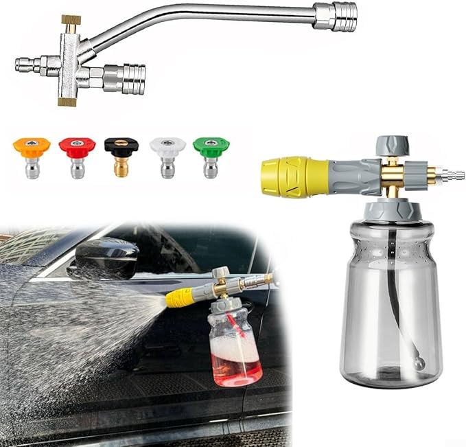 1000ml Handheld Foam Watering Can Sprayer High Pressure Car Wash Spray Bottle Dual Purpose Switch Snow Foam Pressure Washer Cleaning Tool for Cars Motorcycles Roofs Driveways(Rod and Nozzle)