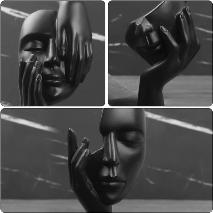 3 Pcs Thinker Statue,Modern Home Resin Sculptures,Collectible Figurines for Home Office Bookshelf Desktop Decor(Black)