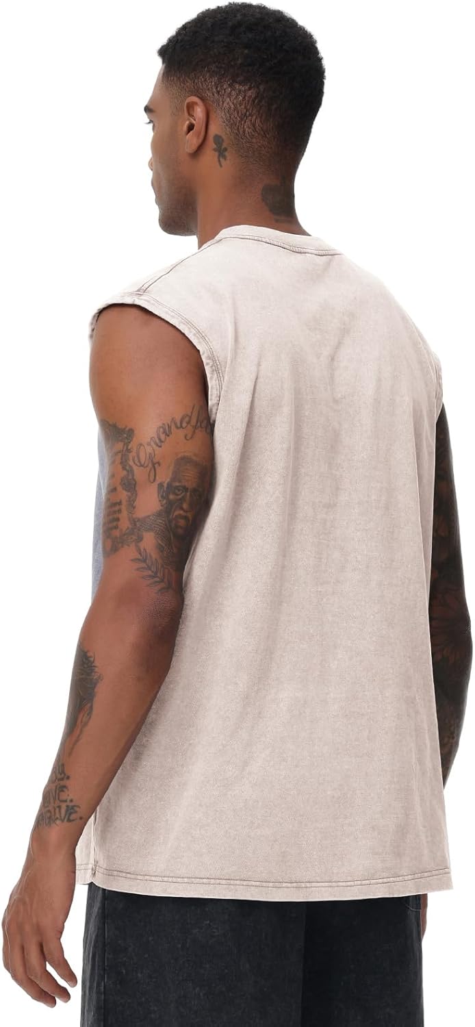 Skiennix Men's Sleeveless Workout Tank Top - Acid Wash Muscle Shirt for Gym & Beach | Loose Fit