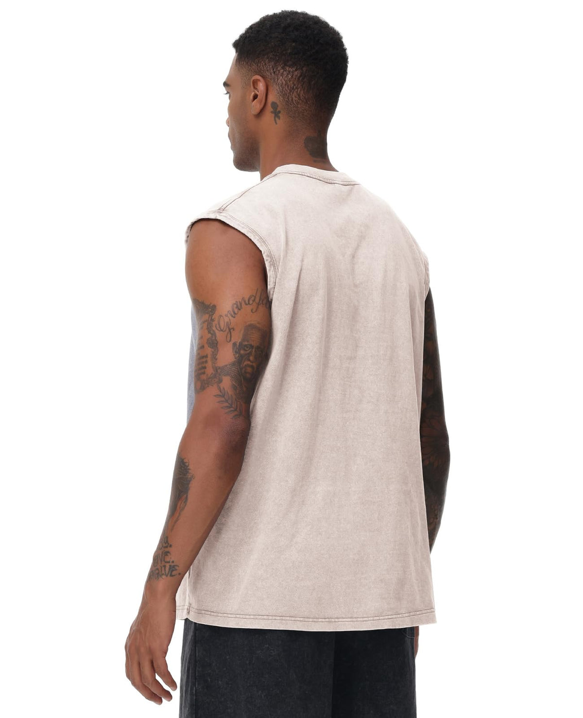 SnowElve 4 Pack Mens Workout Tank Tops Sleeveless Tee Shirts Men Muscle Shirt Gym Acid Wash T Shirts Running Beach Loose Fit Tee(BKGYCFBG,3XL)