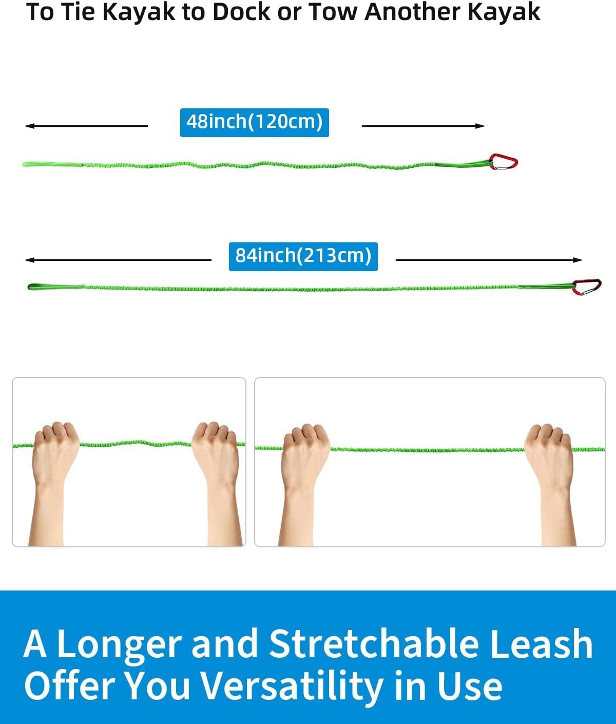 OCEANBROAD Kayak Paddle Leash - Stretchable Bungee Strap Lanyard for SUP & Canoeing | 5-7 Feet, Lawn Green
