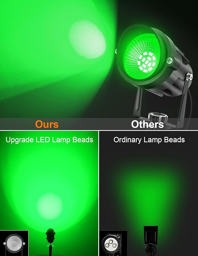 Halloween Green Landscape Lights Outdoor, 14 LED Landscape Lighting with US Plug, IP65 Waterproof Spotlights for Tree Yard Garden Pathway Christmas St. Patrick's Day Decor 2 Pack