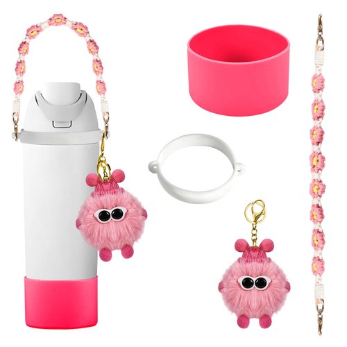 Accessories Set for Owala Water Bottle 24 oz 32 oz 40 oz, Anti-slip Silione Boot, Hand-woven Water Bottle Handle Strap and Keychain Charm included, Compatible with Owala freesip