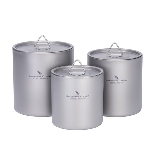 Boundless Voyage Titanium Double Walled Cups Ultralight Stackable Storage Metal Tea Coffee Drinking Mug Durable Portable Cup for Outdoor Camping Daily Use (3 Cups Set)