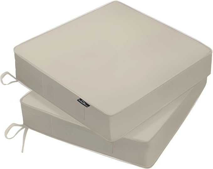 PatioGlow Outdoor Chair Cushions 24 x 24 x 4 Inch, Waterproof & Fade Resistant Patio Seat Cushion for Furniture with Handle and Ties, Thick Seating Pads for Outside Sofa Couch Set of 2, Cream