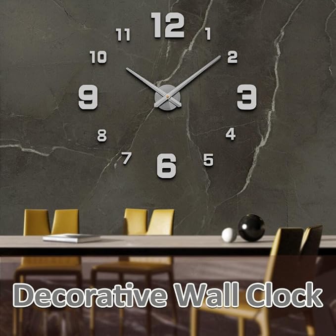 Mintime Modern Frameless DIY Wall Clock Large 3D Wall Watch Mirror Numbers