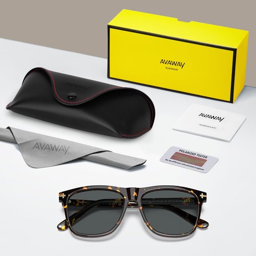 AVAWAY Square Polarized Sunglasses for Men Retro UV400 Protection, Acetate Fashion Driving Eyewears Male Outdoor Sport Glasses