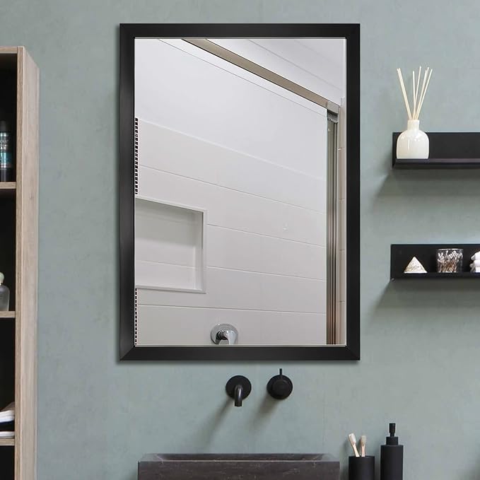 BOMINICA Rectangular Wall Mirror 20” x 28” Bathroom Mirror Framed Wall Mirror for Living Room, Vanity, Black