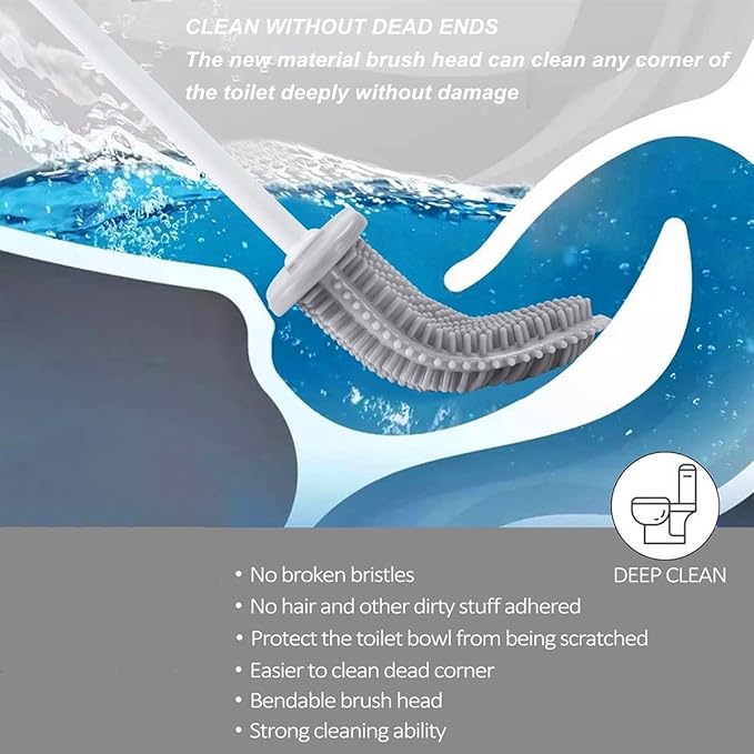 Toilet Brush with Holder Silicone Toilet Brush and Cleaning Brush for Household Bathroom Toliet Brush Set (White,Gray)