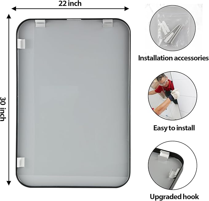 22x30 Inch Black Wall Mirror for Bathroom, Brushed Metal Framed Mirror