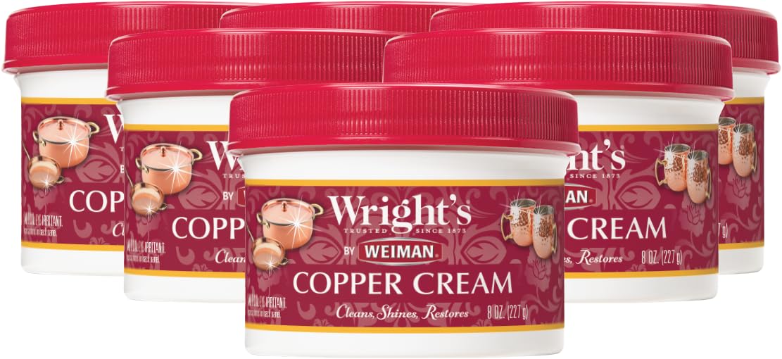 Wright's Copper and Brass Cream Cleaner - Gently Cleans and Removes Tarnish Without Scratching, 8 Ounce (Pack of 6)