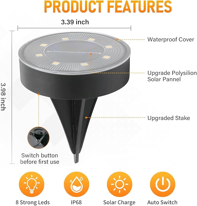 Ground Lights 12 Pack, IP68 Waterproof Solar Disc Lights for Outdoor, Flat Garden Light, In-Ground Light, Landscape Lighting for Pathway, Walkway, and Yard-12 Pcs (Blue)