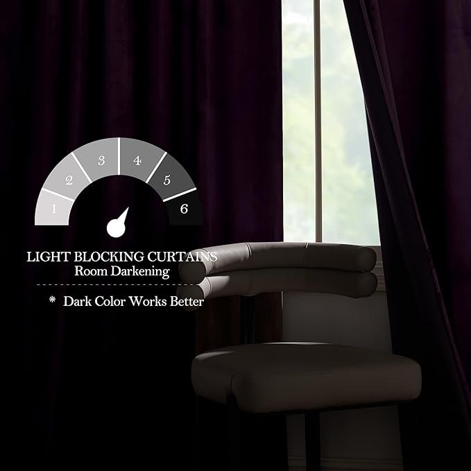 NICETOWN Blackout Purple Gothic Velvet Curtains 96 inch Long, Dark Purple