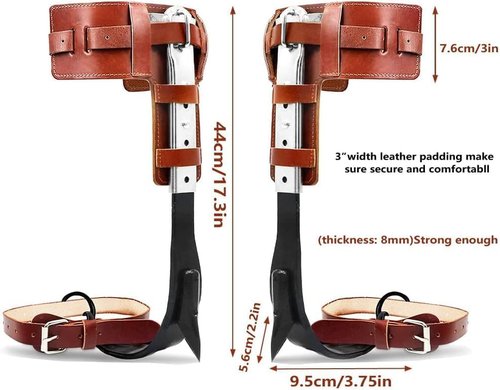 MYCGJH Upgrade Leather Tree Climbing Spikes Set, Adjustable Tree Climbing Gear Pole Climbing Spurs Tool with Harness Belt Scissors & Saw for Climbing Trees, Picking Fruit, Logging