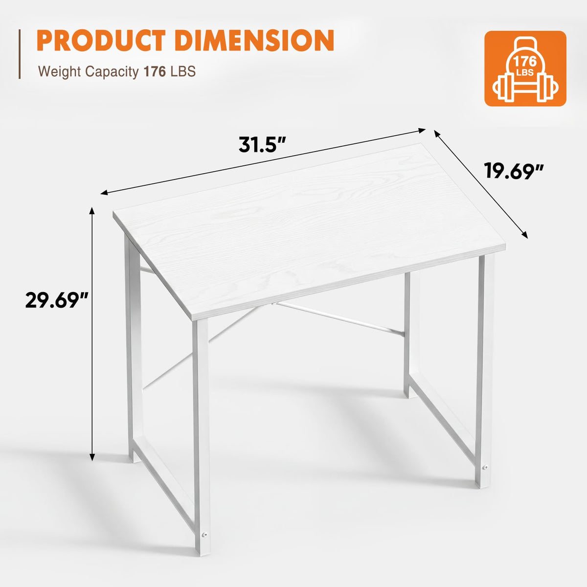 Sweetcrispy Computer Small Desk, 32 Inch Office Writing Work Study Student Home Bedroom Table with Metal Frame Wooden Tabletop No Wheels - White Wood Compact