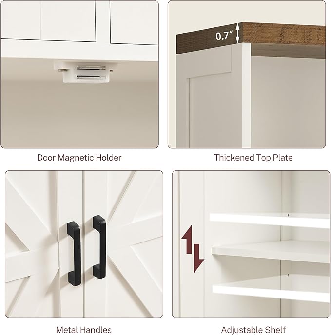 TEENFON Storage Cabinet with Doors & 2 Drawers, Kitchen Cabinet with Adjustable Shelf, Pantry Cabinets, Bathroom Cabinets, for Living Room, Entryway, Home Office, White