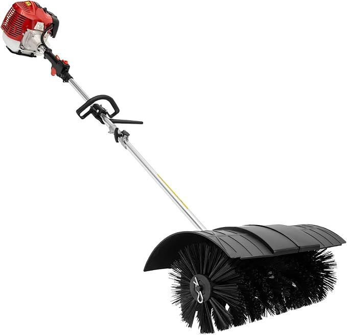 52CC 2-Stroke Gas Lawn Sweeper Cleaner Tools, 2.3HP Gas Powered Sweeper Brush Broom with Single Cylinder & Air-Cooled, Lawn Snow Sweeping Broom for Cleaning Driveway Turf Lawns Artificial Grass