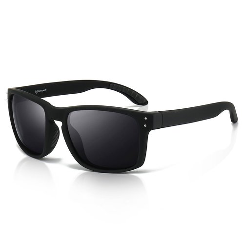 SUNGAIT Polarized Sports Sunglasses for Men Women: Black Retro Square Shades UV400 for Driving Fishing Cycling Running Golf