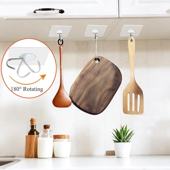 FOTYRIG Adhesive Hooks Heavy Duty, 15lb 180 Degree Rotating Wall Sticky Hooks