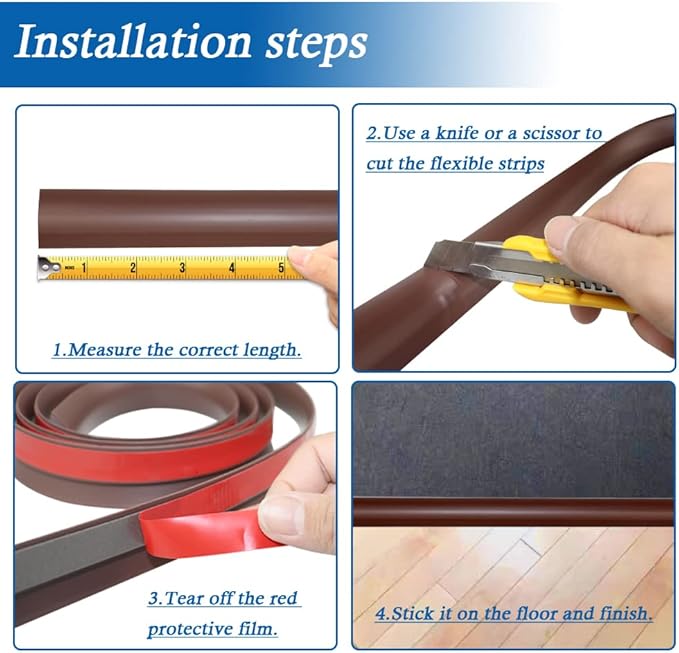Floor Transition Strip Self Adhesive Carpet & Flooring Transitions Edging Trim Strip PVC Threshold Transitions Suitable for Threshold Height Less Than 3mm (10Ft, Brown)