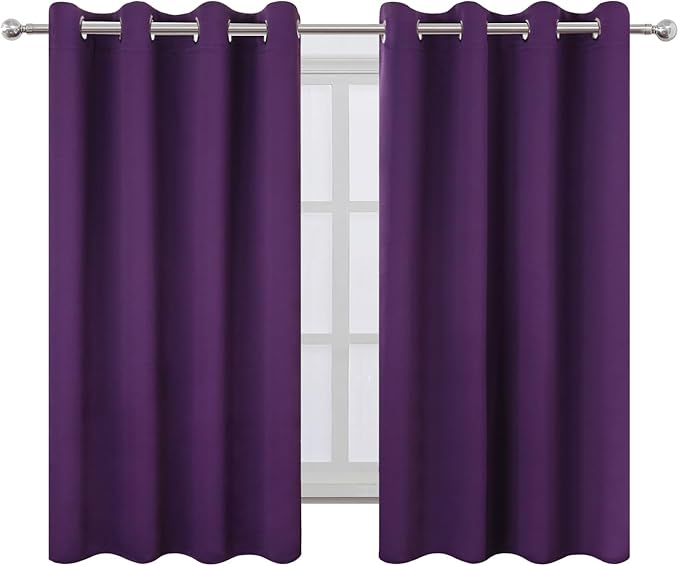 LEMOMO Blackout Curtains 66 x 54 Inch Long Purple Curtains Set of 2 Panels Room