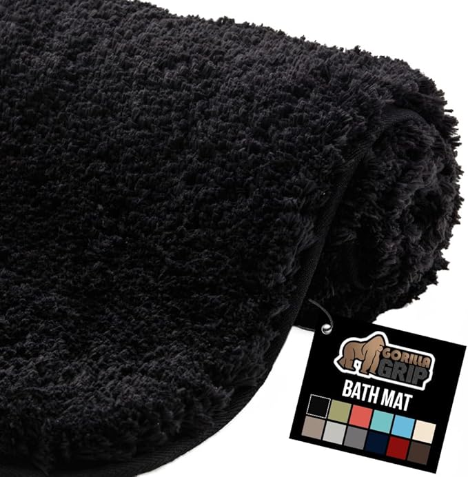 GORILLA GRIP Bathroom Rugs, 60x24, Ultra Soft Absorbent Mat, Thick Plush Bath Rug, Machine Washable, Microfiber Quick Dry, Mats for Shower, Bathtub and Floor, Home Decor Accessories, Black