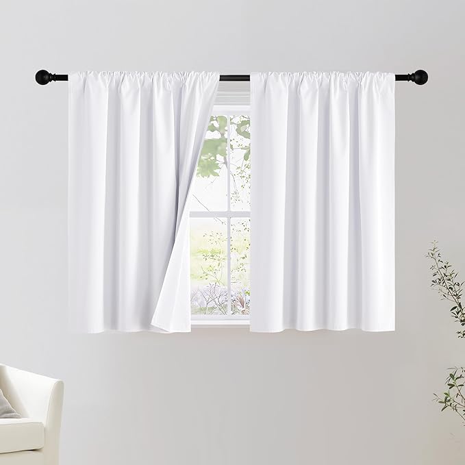 NICETOWN Bedroom 100% Blackout Curtains, 2 Panels, 42 by 36, Snow White