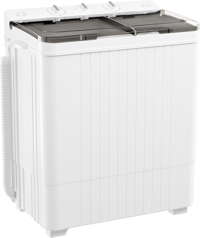 Greenvelly Portable Washing Machine, 28 Lbs Capacity Twin Tub Washing Machine, 18lbs Washer and 10lbs Spinner Combo, Compact Laundry Washer for Apartment,Camping, RVs and Dorms, Grey+White
