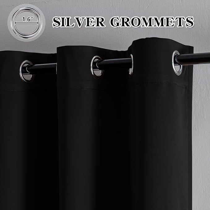 IGEMAEVE Black Blackout Curtains 96 Inch Length 2 Panels Set, Grommet Energy