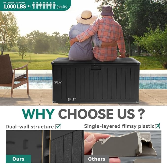 YITAHOME XL 180 Gallon Large Deck Box,Outdoor Storage for Patio Furniture Cushions,Garden Tools,Waterproof,Lockable (Black)