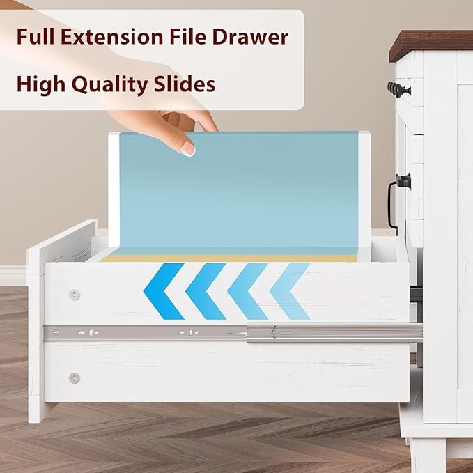 60 Inch Farmhouse Executive Desk with File Drawers for Home Office, Large Computer Desk with Storage Cabinet & Charging Station, Wooden Writing Table with Power Outlets & USB Ports for Work Study