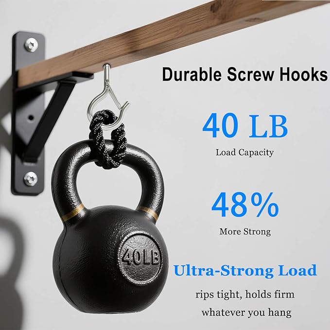 24 Pack Silver Screw Hooks with Safety Buckle - 2.3 Inch Rustproof Eye Ceiling Hooks for Hanging Plants,Outdoor String Lights,Baskets,Christmas Lights & Decor,40lb Capacity (24, Silver)