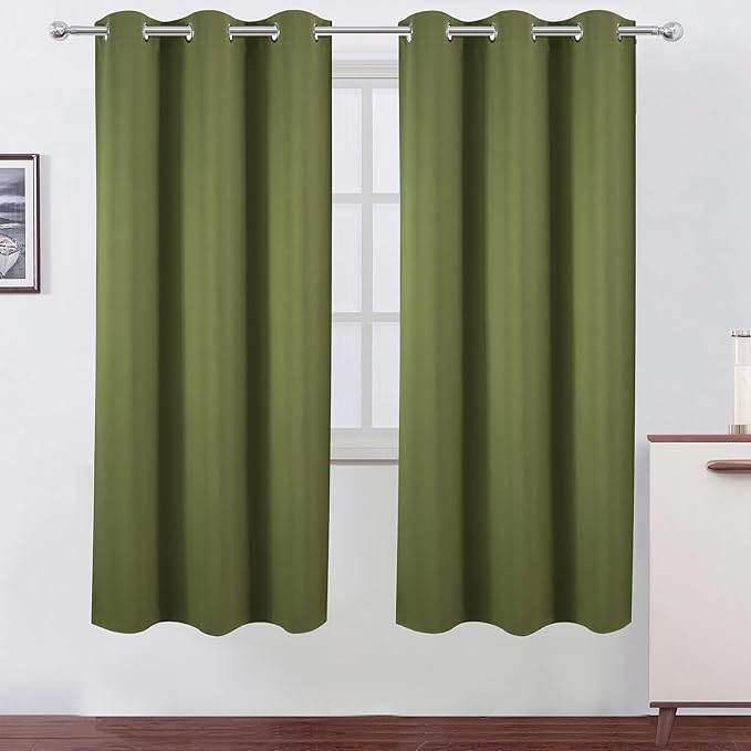 LEMOMO Olive Green Thermal Blackout Curtains/42 x 72 Inch/Set of 2 Panels Room