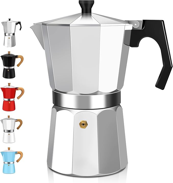 3 Cup Aluminum Espresso Stovetop Moka Pot Express Coffee Maker Percolator Italian Classic Mocha Coffee Machine for Italian and Cuban Cafe Brewing for Home & Camping 150ml 5oz