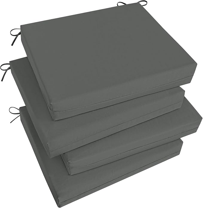 Basic Beyond Outdoor Chair Cushions Set of 4, Square Corner Outdoor Cushions for Patio Furniture, Water Resistant Patio Chair Cushions with 2 Ties, 18.5x16x3, Charcoal Grey