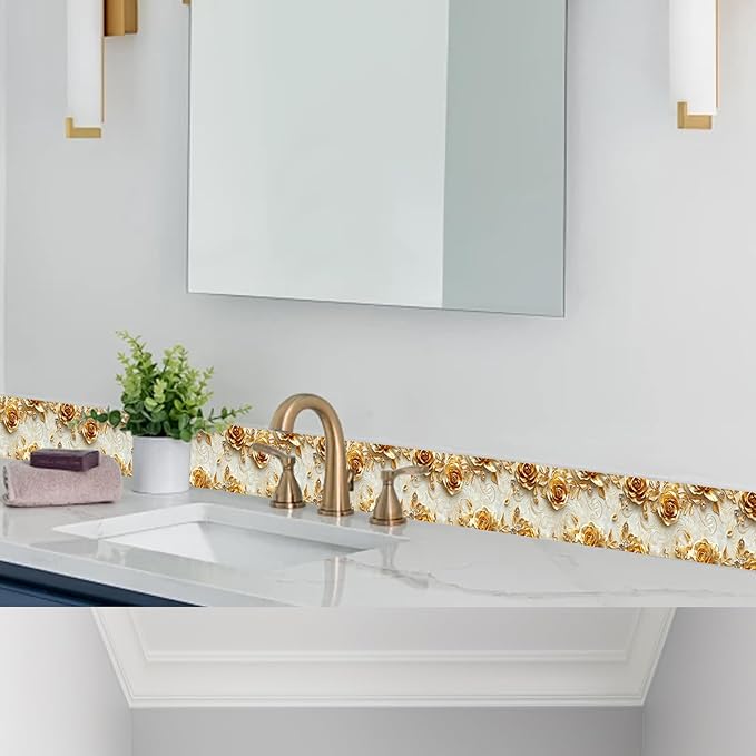 HOMETITUTE Wallpaper Border Peel and Stick Baroque Gold Texture Decorative Wall