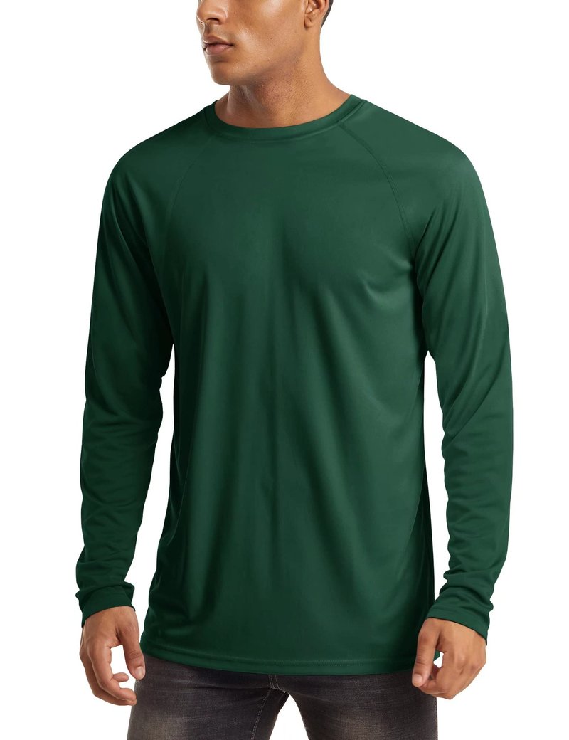 MAGCOMSEN Men's Dark Green Long Sleeve Athletic Shirt UPF 50+ Sun Protection Quick Dry Polyester