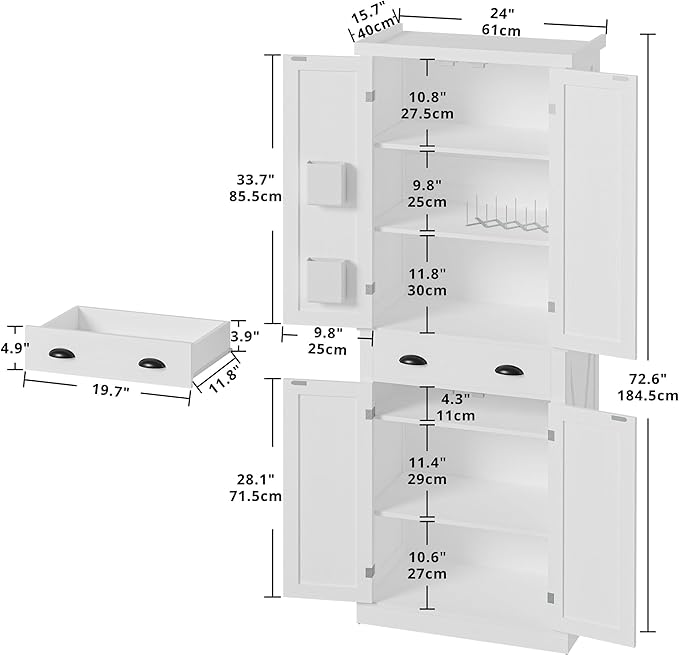 IRONCK Kitchen Pantry Storage Cabinet 72.6" H x 24" W,