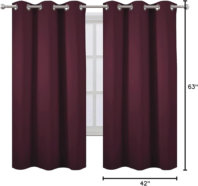 LEMOMO Burgundy Red Blackout Curtains 42 x 63 Inch Length/Set of 2 Curtain