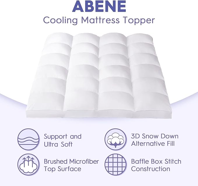 ABENE Queen Size Mattress Topper for Back Pain Relief, Extra Thick Mattress Pad Pillowtop, Soft Plush Mattress Cover Bed Topper with Deep Pocket, Overfilled Down Alternative Filling, White