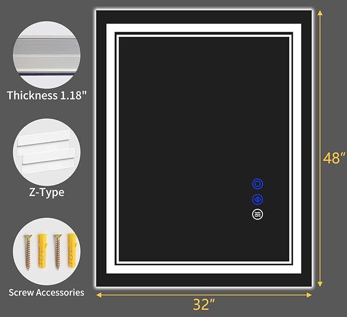 48"x32" LED Bathroom Mirror