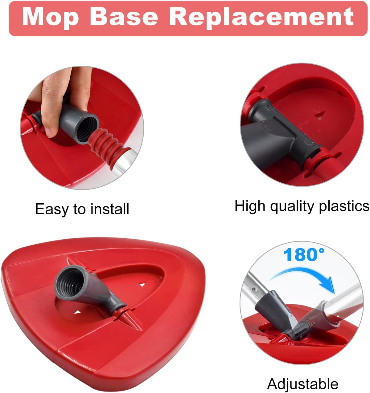 Mop Handle for O Cedar,2 Spin Mop Base for Ocedar, Mop Stick Pole Handle Adjustable 30-58" and Replacement Mop Base Part for EasyWring Spin Mop, Lightweight & Durable