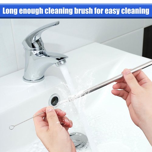 4pcs Metal Press in Straw Replacement with 2pcs Straw Brushes for Hydro Flask, Silver Stainless Steel Practical Straws Replacement Accessories Compatible with Hydroflask Wide Mouth Water Bottle 64oz